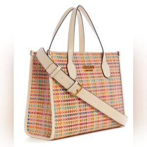 NWOT GUESS Silvana Two Compartment Tote Multi Color Spring Easter Shoulder Bag